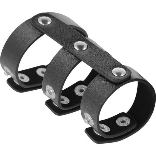 DARKNESS - ADJUSTABLE LEATHER DOUBLE PENIS AND TESTICLE RING 3